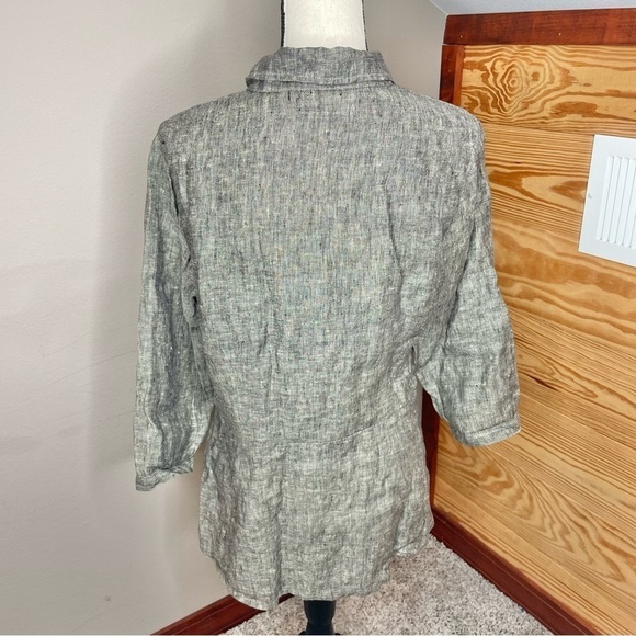 Flax Grey 100% Linen Collared Button Up Shirt Top Blouse Small - Picture 3 of 9